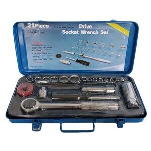 New 21 Pc Metric Drive Socket Wrench Set - 1/4" and 3/8" - Ratchet 8" w/Case VTG